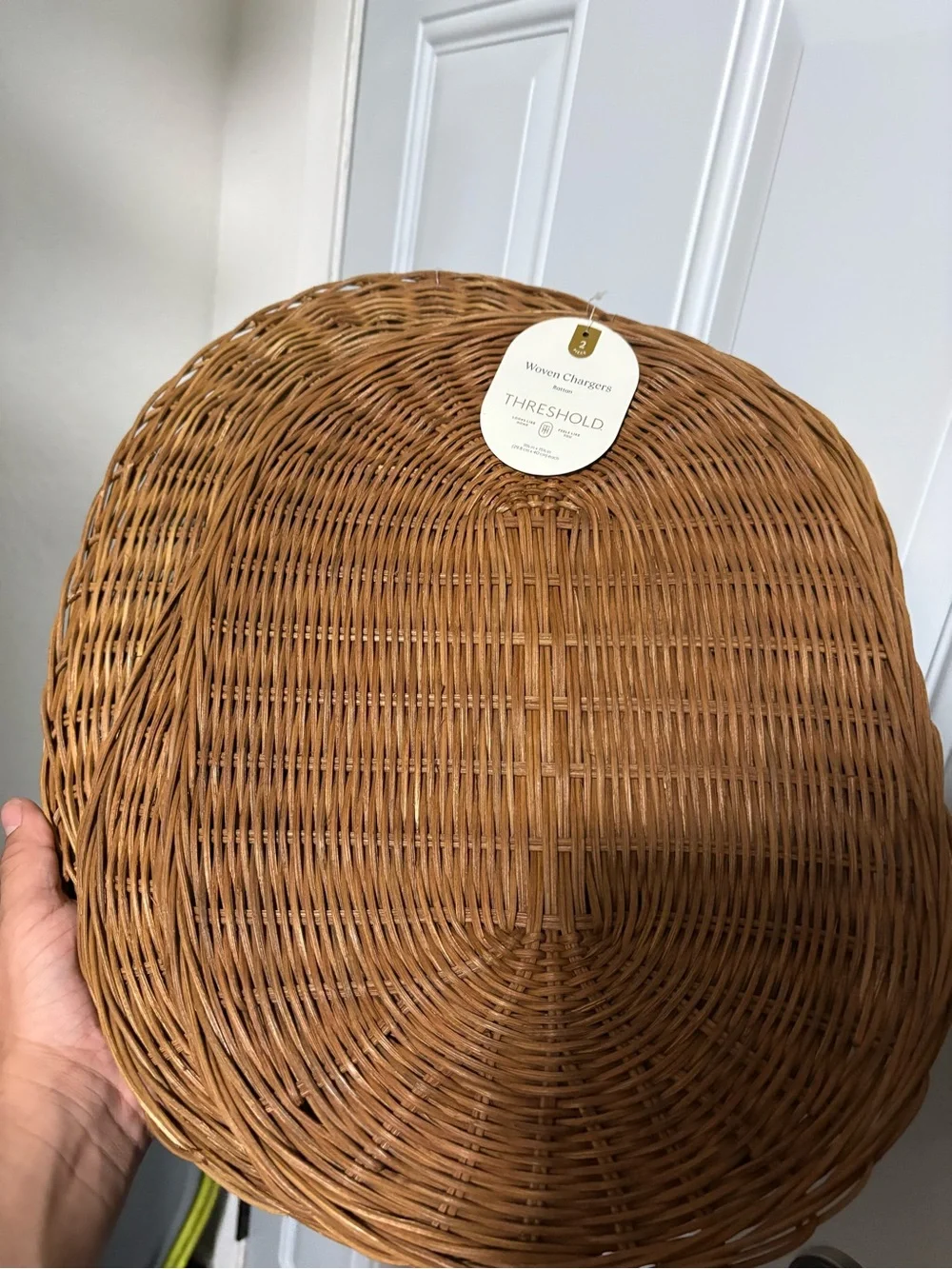 Set of 4 Woven wicker chargers & centerpiece wicker bowl from Threshold